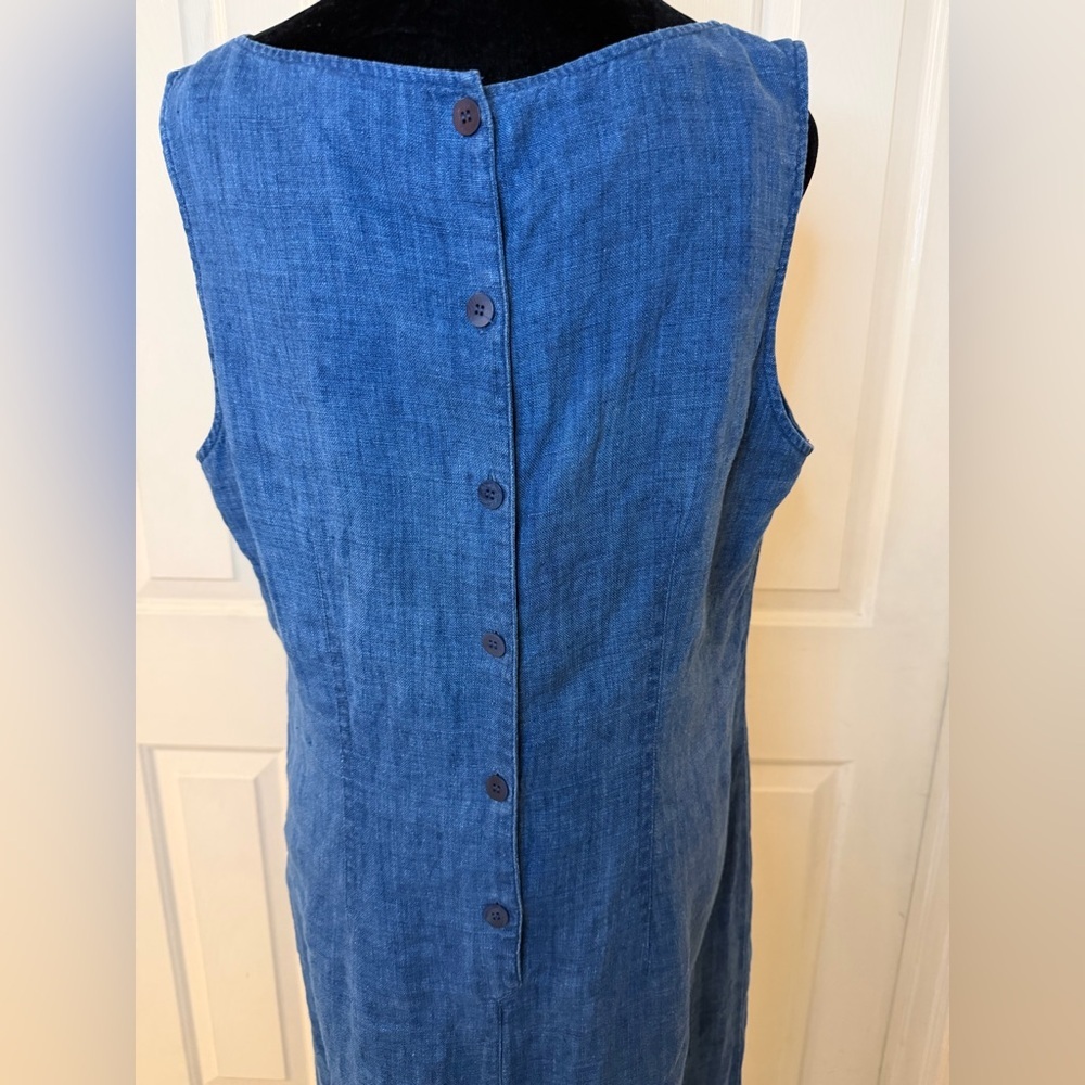 Blue Linen Maxi Dress Sz 14 Jones New York Blue Lagenlook Boho Travel Beachy - Picture 7 of 14